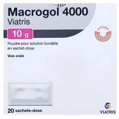 MACROGOL 4000 10g - Goût Orange-Pamplemousse - Traitement symptomatique de la constipation chez l'adulte et chez l'enfant à partir de 8 ans - 20 sachets - Viatris.