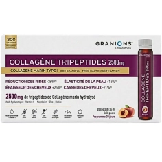 GRANIONS - Collagène Tripeptides 2500mg Goût Pêche - Complément alimentaire pour aider à lissez la peau et renforcez les cheveux - 20 shots de 25ml