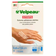 VELPEAU - Sutures Adhésives Stériles - 3 pièces de 0,6 x 7,5 cm - Velpeau Strips