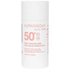 ALPHANOVA Stick Solaire Bébé SPF50+. Très haute protection. Visage et corps.