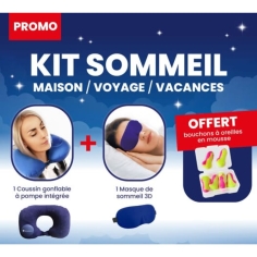 Kit Sommeil Mathieu Pharma - 1 Coussin Gonflable + 1 Masque de Sommeil 3D + Bouchons d'Oreilles en mousse