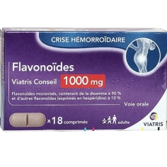 FLAVONOIDES 1000 mg - Crise Hémorroïdaires 18 comprimés -  Traitement des signes et symptômes d’affection veineuse chronique des membres inférieurs - Viatris