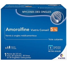 AMOROLFINE 5% - Vernis à ongles médicamenteux 2,5 ml - Traitement des mycoses des ongles chez l'adulte touchant au maximum 2 ongles - Viatris