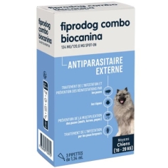 BIOCANINA - Fiprodog Combo Antiparasitaire Externe Chiens 10 à 20kg - 3 Pipettes