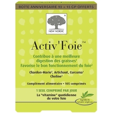 NEW NORDIC - Activ Foie 105 Comprimés - Complément alimentaire pour la Digestion des Graisses et le Bon Fonctionnement du Foie