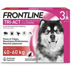 FRONTLINE TRI-ACT - Chiens XL 40-60 kg - 3 Pipettes - Traitement antiparasitaire en 3 pipettes contre les puces et les tiques, avec action répulsive.