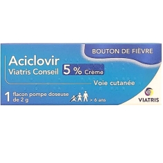 ACICLOVIR - 5% Crème Viatris -Bouton de fièvre - 1 flacon pompe doseuse de 2g (Générique de ACTIVIR)