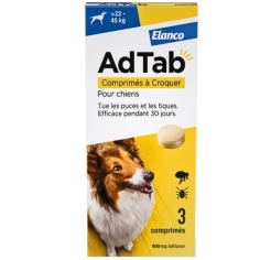 AdTab - Comprimés à Croquer Anti-Puces Anti-Tiques - Chien 22 à 45kg - 3 Comprimés