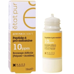 ETAT PUR - Peptide-6 Pro-Mélanine 10 ppm Bronzage difficile - 15 ml.  Actif Pur de préparation solaire à double action :  formulé pour sublimer le bronzage tout en aidant la peau à renforcer ses mécanismes de défense naturels.