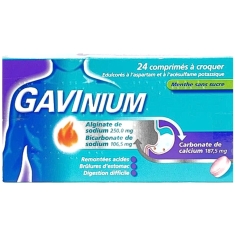 GAVINIUM - 24 Comprimés à croquer - Menthe Sans Sucre - Remontées acides, brûlures d'estomac, digestion difficile