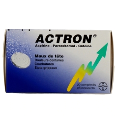 BAYER - Actron Aspirine + Paracétamol + Caféine Comprimé Effervescent  - 20 Comprimés Effervescents