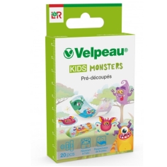 VELPEAU - Pansements Pré-découpés pour Enfant - Velpeau Kids Monster - 20 Pansements