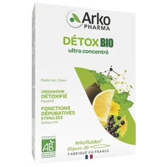 Arkofluides Détox BIO 20 Ampoules - Arkopharma - Détox Organisme - Complément alimentaire - Formule 100 % d'origine végétale à base de plantes BIO