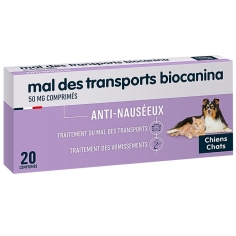 BIOCANINA MAL Des Transports Anti-nauséeux. Traitement du mal des transports, traitement des vomissements chiens et chats. 20 comprimés. (20 Comprimés)