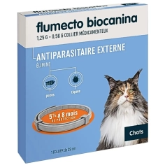 BIOCANINA - Flumecto 1 Collier Antiparasitaire Externe Chat - Elimine puces et tiques de 5,5 à 8 mois de protection.