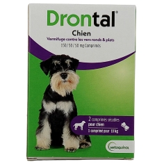 DRONTAL Chien - Vermifuge contre les vers ronds et plats - 4 comprimés