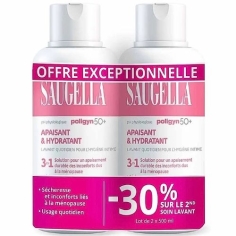 SAUGELLA - Poligyn 50+ Soin Lavant Intime Quotidien Apaisant et Hydratant  3en1 Menopause 2 x 500 ml.