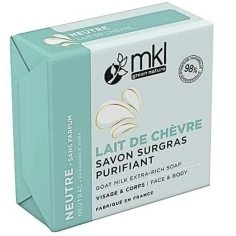 MKL - Savon Solide Surgras Purifiant Lait de Chèvre Bio Sans Parfum - 100 gr.  Idéal pour les peaux à imperfections, visage et corps.