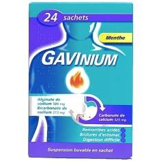GAVINIUM - Suspension Buvable 24 Sachets de 10 ml- Goût Menthe - remontées acides, brûlures d'estomac et digestion difficile