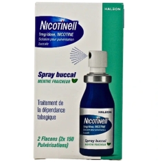 NICOTINELL SPRAY - Menthe Fraîcheur 1 mg/dose Lot 2 ( 150 doses X 2). Traitement de la dépendance tabagique.