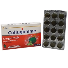 COLLUGOMME - Gorge Irritée - 30 Gommes à Sucer Sans Sucres - Cooper - Complément alimentaire conçue spécialement pour vous aider à soulager les gorges irritées.