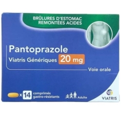 PANTOPRAZOLE 20 mg - Brûlures d'Estomac et Remontées Acides 14 comprimés - Traitement à court terme des symptômes du reflux gastro-oesophagien chez l'adulte - Viatris