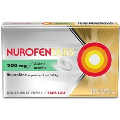 NUROFENTABS - Ibuprofène 200 mg Enfant + 40 kg  Arome Mente - 12 Comprimés Orodispersibles