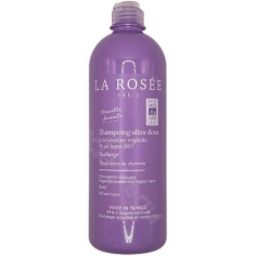 Shampoing ultra-doux La Rosée 400 ml pour usage fréquent, sans sulfate ni silicone, nettoie délicatement les cheveux et respecte le cuir chevelu sensible.