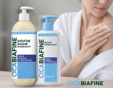 CICABIAFINE Douche Baume Nourrissant et Baume Hydratant 400 ml pour peaux fragiles et très sèches, avec application du soin sur l'épaule